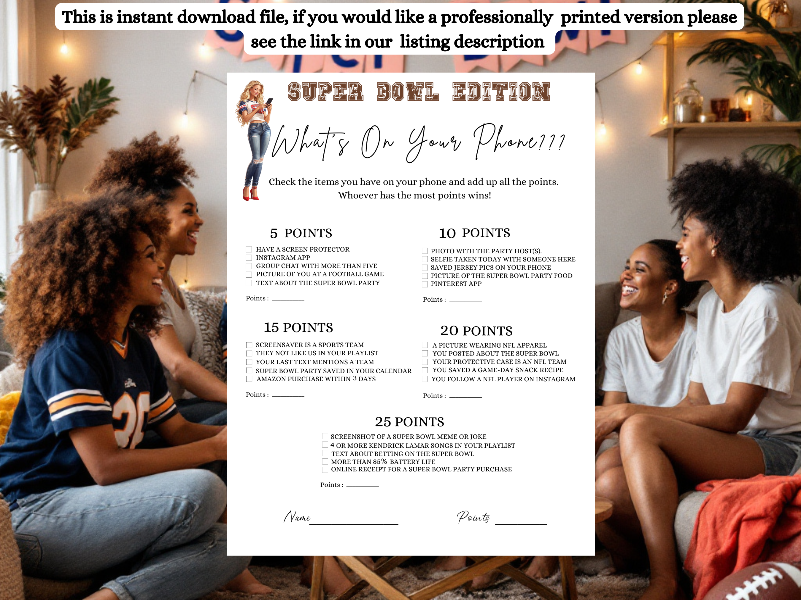 Super Bowl Whats On Your Phone Instant Download
